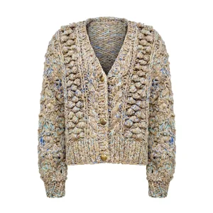 Artisanal Chunky Knit V Neck Button Front Textured Cropped Fashionable Knitted Cardigan