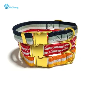 Custom Luxury Personalized Designer Soft Adjustable Comfort Fashion Quick Release Gold Metal Buckle Pet Dog Collar with Logo