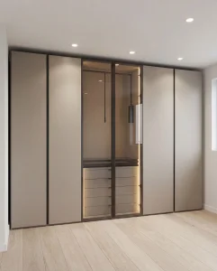 Modern Minimalist Wardrobe Closet with Glass Door &amp; LED Lighting for Bedroom Furniture