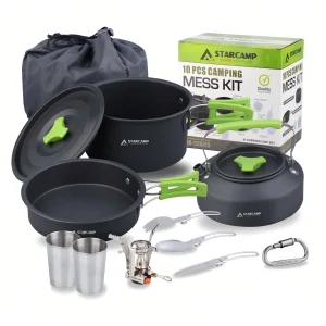 STARCAMP 11 In 1 Aluminium Outdoor Cookware Set 11-Piece Picnic &amp; Camping Tableware Mess Kit &amp; Cutlery For Cooking &amp; Dining