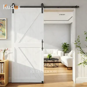 Modern Design White Solid Wood Sliding Glass Barn Door for Interior Bedroom Bathroom Kitchen Stylish Decoration