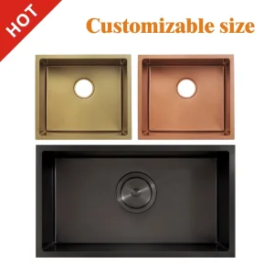 2025 Modern SUS304 Square Kitchenware Handmade 32 Inch Black Stainless Steel Single Double Bowl Black Kitchen Sink Price