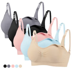 S-SHAPER Women's Seamless Wirefree Nursing Bralette Adjustable Breastfeeding Underwear Knitted Push-Up Breathable Maternity Bra