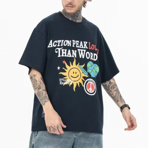 New Style High Quality 95%Ctton 5%Spandex Wholesale Custom Printed Design Oversized Fashion Hip Hop Short Sleeve Clothes
