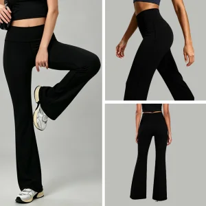 Ladies High Rise Flared Yoga Trousers Breathable Moisture Wicking Four Way Stretch Micro Flare Active Pants Low MOQ