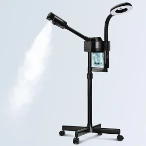 Professional Black 2 in 1 Hot Mist Facial Steamer Machine with 5X Magnifying Lamp Ozone Deep Cleansing for Salon Spa Face Care