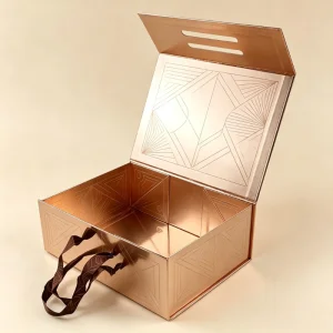 Caixa de presente de joias de papel rígido reciclado de luxo personalizada com ímã, embalagem de joias, caixa dobrável com alça preta