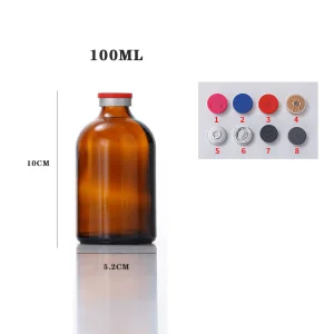 Wholesale Empty Pharmacy Rubber Stoppers Caps 100ml Amber Glass Bottle Sterile Vials Injectable Bottle for Pet Medicine