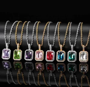 Luxury Silver Gold Plated Necklace Gemstone