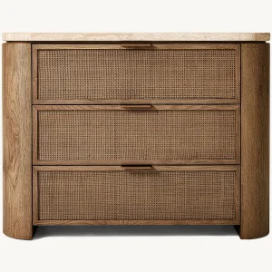 Modern Rattan Wood Bedside Table with Storage Drawer