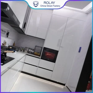 Safety Edge Design Noise-Reducing Effect Textured Aluminum Surface Kitchen Pantry Cabinet