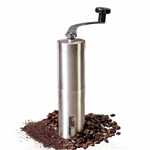 Molino de café manual portátil mini doméstico de acero inoxidable con muelas de cerámica y manivela