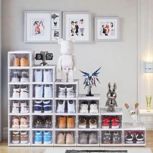 Double Transparent Clear Plastic Furniture Shoe Rack Cabinet Home Organizer Box Storage for Shoes Clothing Folding Display