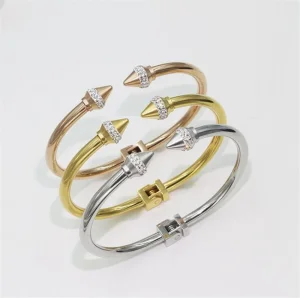 Stainless Steel Latest Design Gold Jewelry Bangles Designs Adjustable Bangle Nail Cuff Bangle