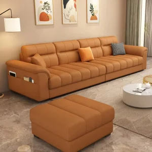 Customizable Multi-Person Three Seat Sofa Set Family-Friendly Living Room Furniture for Apartment Use Made of Durable Leather