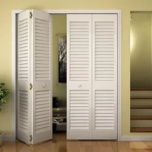 OEM/ODM White Primed Folding MDF Solid Wood Louver Door for Interior Ventilation with Special Openings