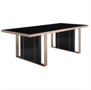 Italian Modern Dining Table Set with 6 Chairs, Luxury Fiberglass Restaurant Furniture - Tempered Glass Top &amp; Leather Seats