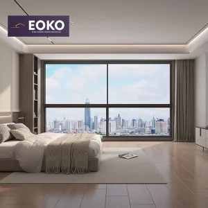 EOKO Minimalist Double Glazed Tempered Glass Heat Insulation Bedroom Aluminum Sliding Window With Fixed Window