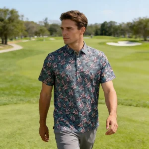 Camiseta Polo Masculina de Golfe com Mangas Curtas em Tecido Stretch para Golfe