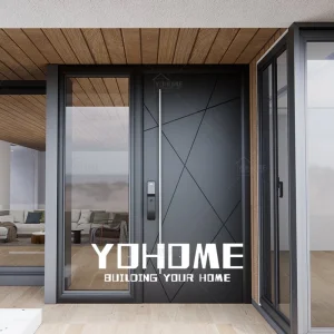 European Standard Fiberglass Cast Aluminium Pivot Front Door with Side Window Entry Door One Side Panel Glass