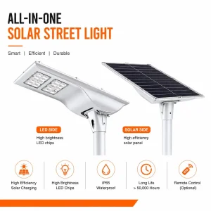 60W Commercial Lighting off-Grid LED Solar Street Light All in One Design for Road Lighting
