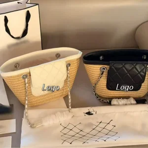 Atacado de 26c Bolsa Clássica de Palha Trançada, Bolsa de Praia Pequena, Cesta de Vegetais para Férias, Bolsa de Ombro de Grande Capacidade