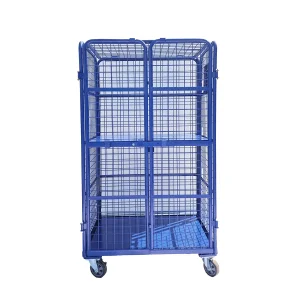 Warehouse Robust Folding 4-Doors 500kg Wire Mesh Rollcontainer