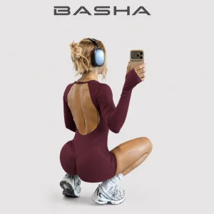 BASHAsports Custom Logo Seamless Backless Women Yoga Jumpsuit Long Sleeve Workout Romper Quick Dry Bodysuit