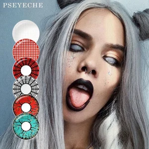 Free Samples Pseyeche Black Out Contact Lenses Halloween Contacts Vampire Cosply Yellow Cat Eye Lens sharingan Contact Lenses