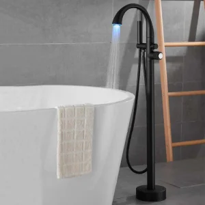 Modern Black Brass Bathroom Single Lever Bath Faucet with Hand Shower Freestanding Bathtub Shower Tap