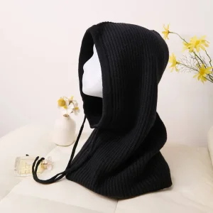 Unisex Fashion Cashmere Hat and Snood Combo with Drawstring for Thermal Insulation Winter