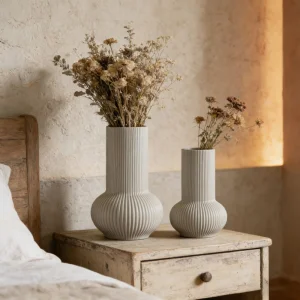 Modern Minimalist Ribbed Ceramic Vase Set Waterproof Neutral Nordic Home Decor Decorative Flower Vase for Living Room Table Centerpiece