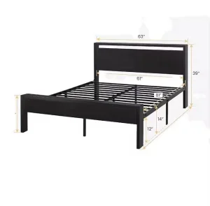 Stylish 14 Inch Queen Metal Bed Frame with Wooden Headboard