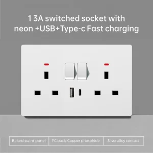 Moderno Interior Decorativo Superfície Branca Preta Brilhante 5 Buraco Tomada Multifuncional de Energia Carregamento Rápido USB Tomada de Parede Elétrica