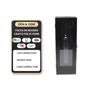 Cartão de oferta FSC &amp; BSCI Custom Black Wooden Whiskey Single Wine Caixa