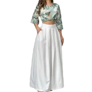 Novas Chegadas Conjuntos Femininos Conjunto de Manga Longa Mulheres Conjunto de Calças Duas Peças Oco Roupas Plus Size