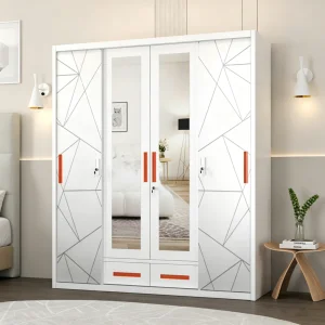 Mirror Printed Steel Closet Cabinet Wardrobe Sliding Doors Closet Wardrobe Metal Wardrobe Steel Wardrobe Malaysia with Lock