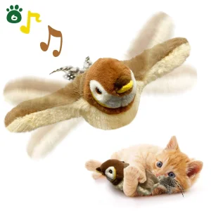 Juguete de pájaro de felpa que aletea para gatos