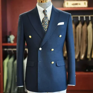JERMAR Custom Navy Blue Wool Double Breasted Suit