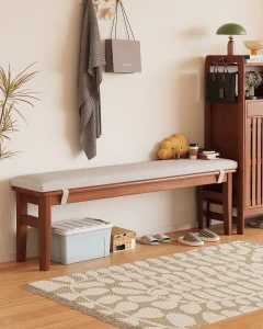 Minimalist Handmade Eco-Friendly Solid Wood Long Bench with Upholstered Seat Sturdy Wooden Entryway Bench for Home
