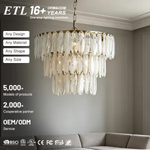 Modern Luxury Tiered Glass Pendant Light Gold Frame LED Chandelier For Bedroom Dining Room
