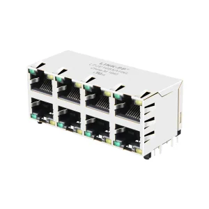 Stacked 2x4 Ports Shielded Female Ethernet RJ45 Jack