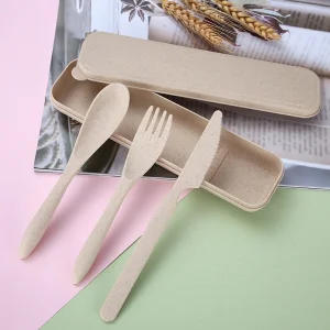 Eco-Friendly Camping Biodegradable Plastic Cutlery Set with Wheat Straw Spoon Fork Knife
