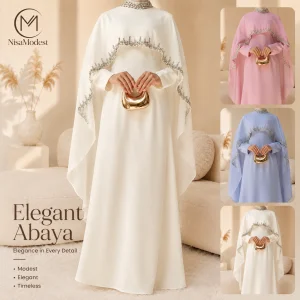Luxury Rhinestones Satin Abaya Dress