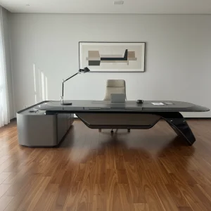 Contemporary Luxury Executive Desk, Large Boss Office Workstation With Side Cabinet, Premium Manager Desk For Home &amp; Commercial