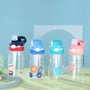 Custom Logo Tritan BPA-Free Kids Clear Food Grade Plastic Cup Mug Water Bottle for Kids Children Bottle with Straw