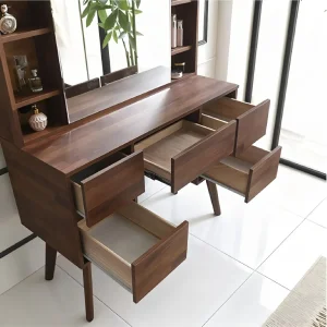 Nordic Wooden Console with Mirror Dresser Storage Makeup Dressing Table