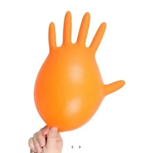 Heavy Duty Orange Industrial Nitrile Disposable Gloves with Raised Diamond Texture
