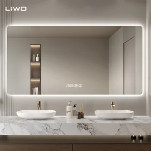 Rectangle Wall Home Decor LED Mirror Anti Fog Touch Vanity Bathroom Smart Makeup Mirror with Light Adjustable Frameless Glass cosmetic Furniture