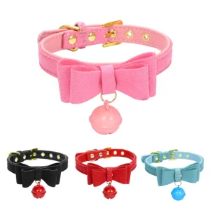 Fashion Style Bow Decoration Bell Pendant PU Leather Pet Collar